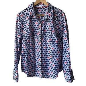 crown & ivy Blue/Orange Elephant Print Button Down Women’s Blouse, Size: Medium